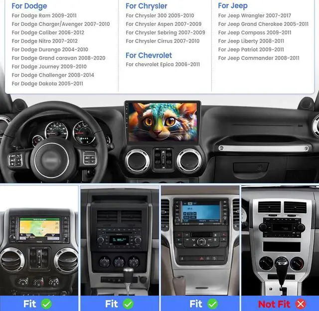 Alt view image 2 of 5 - 2+64G Android 13 Car Radio for Jeep Wrangler/Dodge/Chrysler, 10 inches Touch Screen Stereo, Carplay/Android Auto/GPS Navigation/Bluetooth/SWC+ AHD Backup Camera