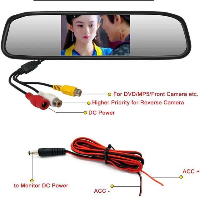 Alt view image 2 of 5 - 4.3 inch Car Video Monitor Auto Rear View Mirror LCD Screen 12V-24V Universal Mount Clip-On Current Mirror for Backup Camera/Front Camera/Media Player/Safety Driving 2 Ways RCA Input