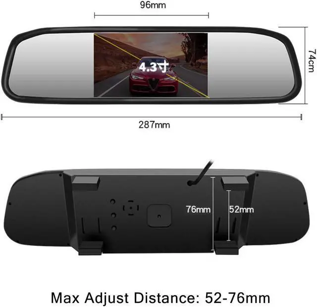 Alt view image 3 of 5 - 4.3 inch Car Video Monitor Auto Rear View Mirror LCD Screen 12V-24V Universal Mount Clip-On Current Mirror for Backup Camera/Front Camera/Media Player/Safety Driving 2 Ways RCA Input