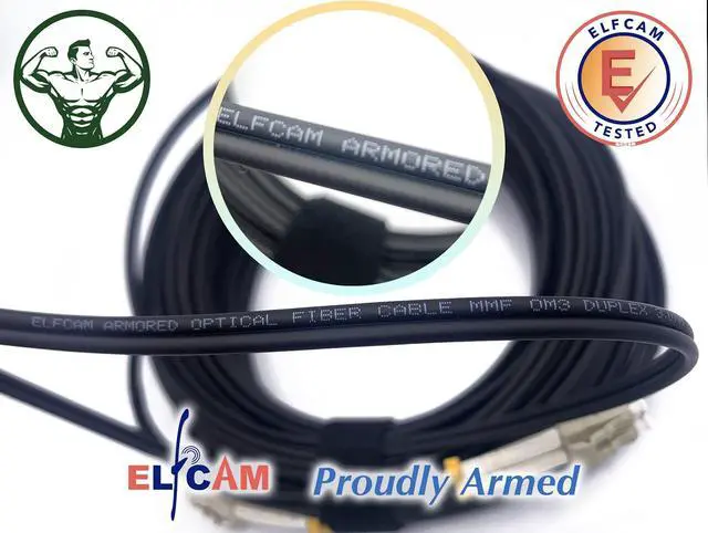 Alt view image 5 of 5 - Elfcam(r) - 100m Outdoor and Indoor Shielded Armored Fiber Optic Cable LC/UPC to LC/UPC OM3 Multimode Duplex 50/125mm LSZH, Black (100M)