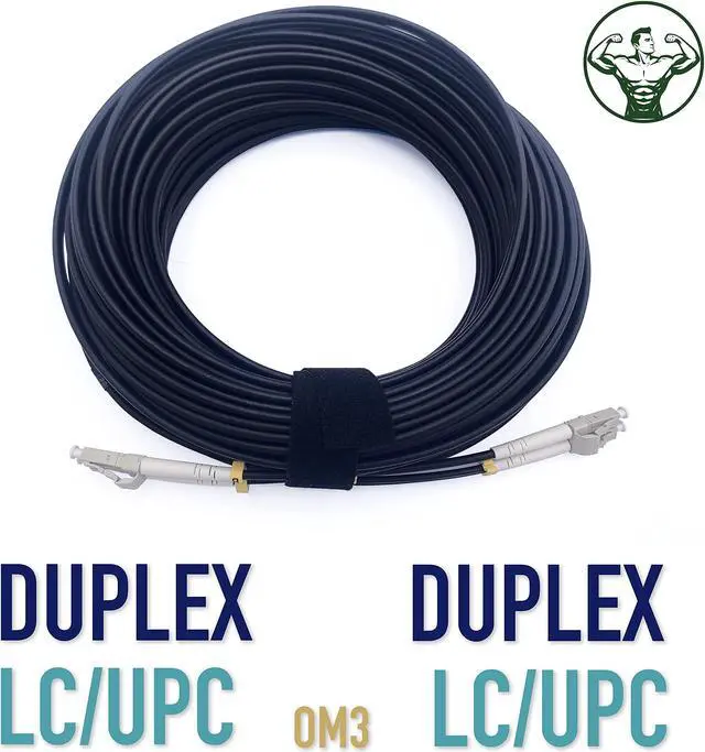 Alt view image 3 of 5 - Elfcam(r) - 100m Outdoor and Indoor Shielded Armored Fiber Optic Cable LC/UPC to LC/UPC OM3 Multimode Duplex 50/125mm LSZH, Black (100M)