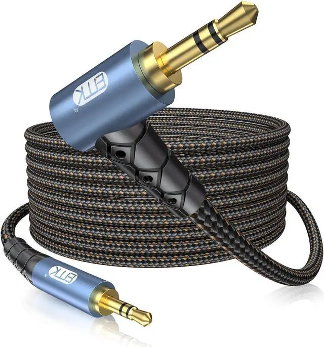 Main image of EMK 90 Degree Aux Cable 3.5 mm Auxiliary Cord Male to Male Stereo Aux Cable for Car 24K Gold Plated Hi-Fi Sound Quality Nylon Braided for Laptop Phone Tablet MP3 Player Stereo Speaker (30ft/10m)