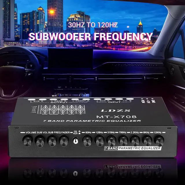Alt view image 5 of 5 - Facmogu 7-Band Car Audio Equalizer, Adjustable 7 Bands EQ Car Amplifier Graphic Equalizer with CD/AUX Input Select Switch, Front/Rear + Sub Output, for Boat RV RTV Motorcycle Car Stereo Tone Control