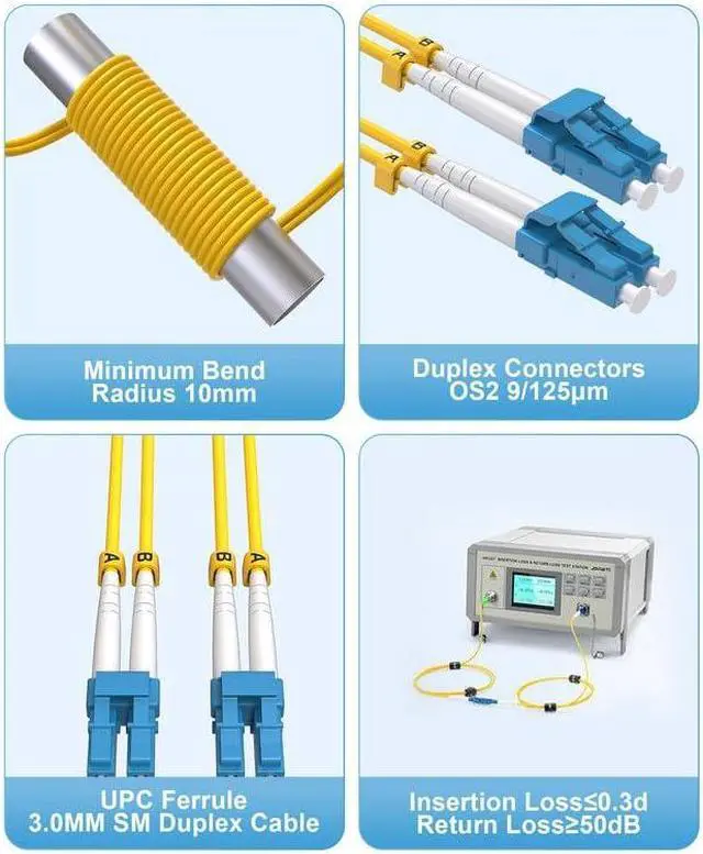 Alt view image 5 of 5 - Foboiu 5 Pack OS2 LC to LC Single Mode Fiber Patch Cable 2m/6ft, Duplex OS2 SM Fiber Optic Cable OS1, 9/125um LZSH 1G/10GB Fiber Optical Patch Cord, Including 3ft/6ft/10ft/15ft