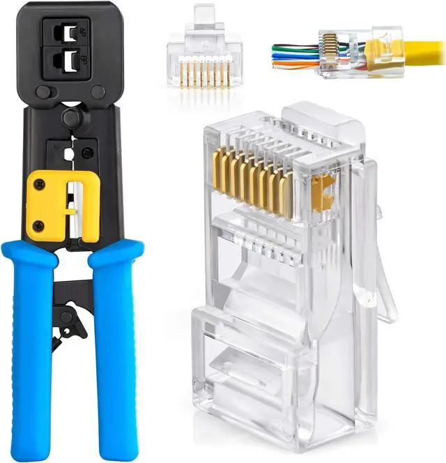 Main image of GTZ Bundle  2 Items: RJ45 Crimp Tool + 200 Pack of Cat5e Pass Through Connectors