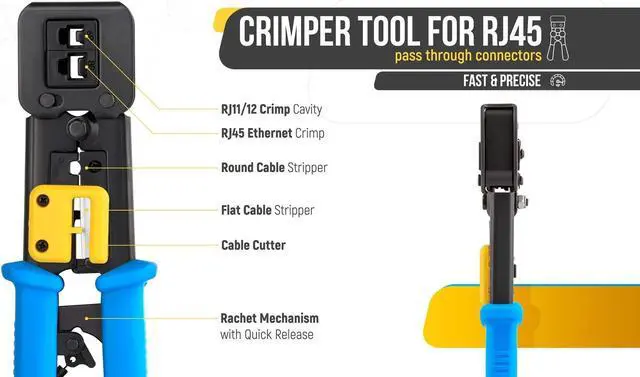 Alt view image 4 of 5 - GTZ Bundle  2 Items: RJ45 Crimp Tool + 200 Pack of Cat5e Pass Through Connectors