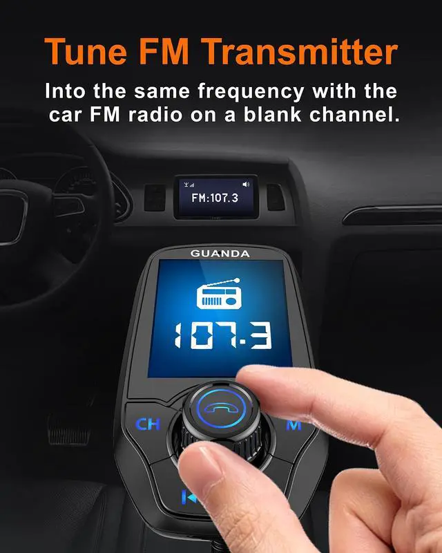 Alt view image 4 of 5 - Upgraded Bluetooth FM Transmitter for Car, Wireless Radio Adapter Kit W 1.8" Color Display Hands-Free Call AUX in/Out SD/TF Card USB Fast Charge 18W for All Smartphones Audio Players - Matte Black