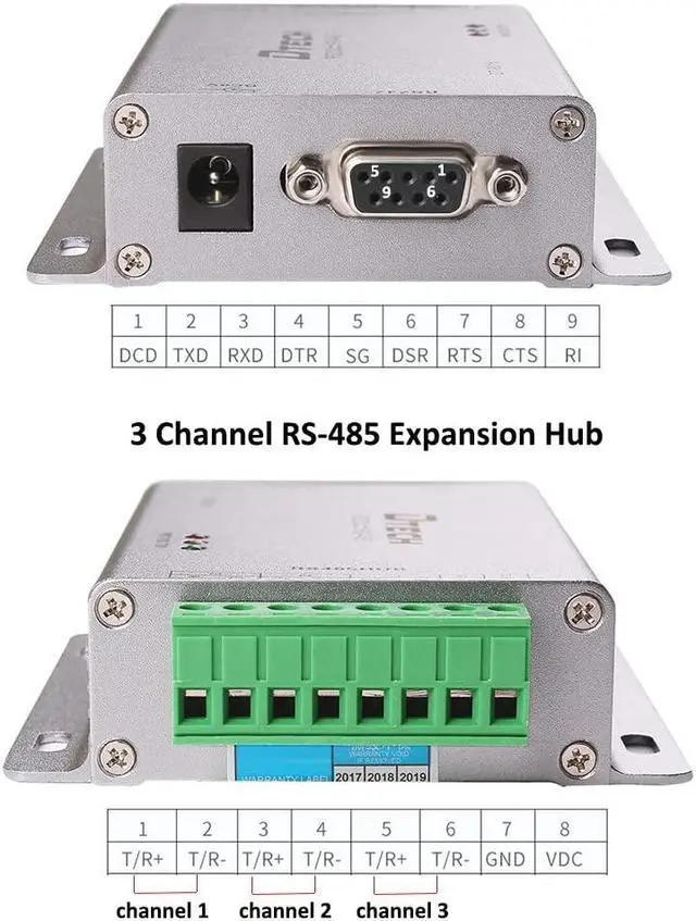 Alt view image 3 of 5 - DTECH Industrial Grade RS232 to RS485 Serial Converter 3 Channel RS-485 Expansion Hub with 600W Surge Protection TX RX LEDs Power Adapter Terminal Block