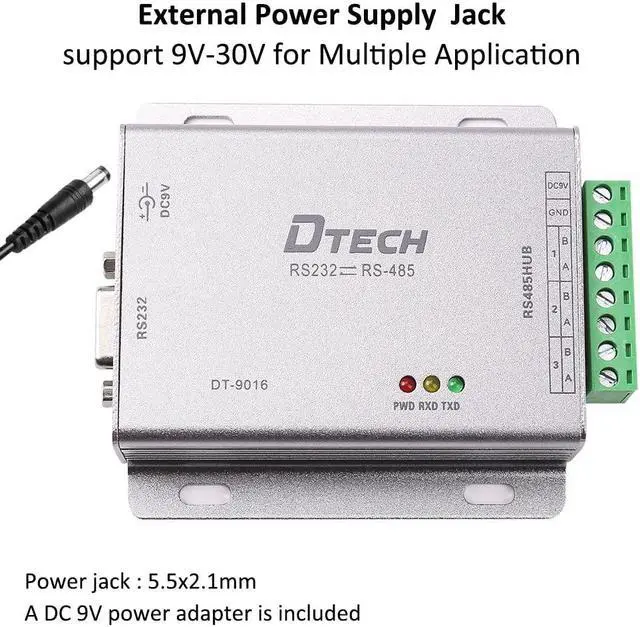 Alt view image 4 of 5 - DTECH Industrial Grade RS232 to RS485 Serial Converter 3 Channel RS-485 Expansion Hub with 600W Surge Protection TX RX LEDs Power Adapter Terminal Block