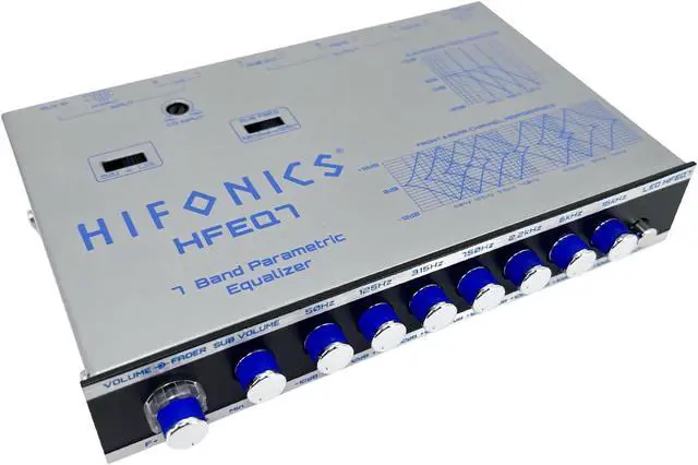 Alt view image 2 of 5 - Hifonics HFEQ7 7-Band 9 Volts 1/2 DIN Pre-Amp Car Audio Graphic Equalizer with Front 3.5mm Auxiliary Input, Rear RCA Auxiliary Input and High Level Speaker Inputs Black