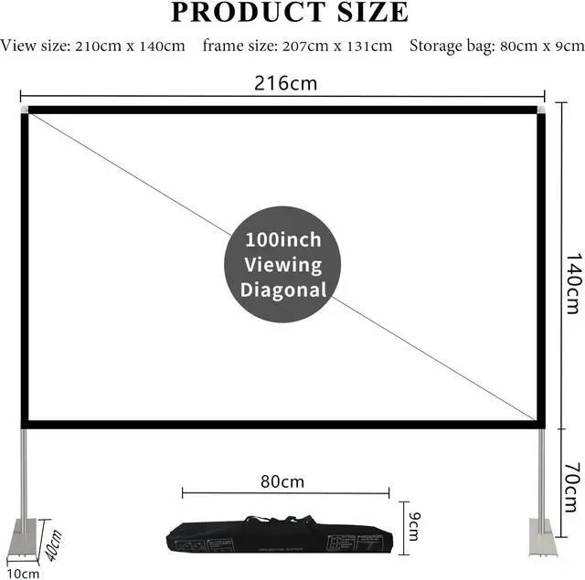 Alt view image 5 of 5 - Projector Screen with Stand 100 inch 16:9 HD 4K Outdoor Projector Screen for Home Theater 3D Fast-Folding Portable Projection Screen Indoor Legs and Carry Bag Projector Movie Screen Wrinkle-Free