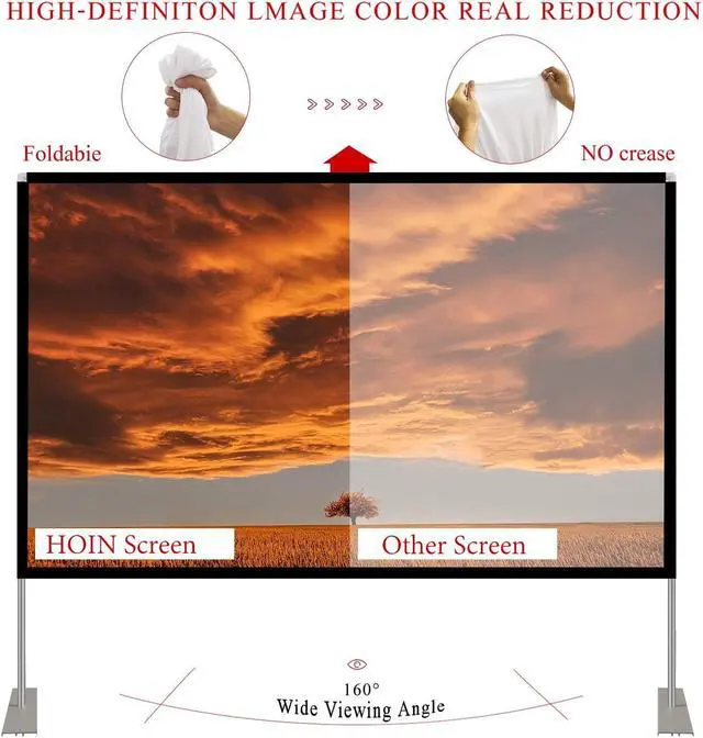 Alt view image 4 of 5 - Projector Screen with Stand 100 inch 16:9 HD 4K Outdoor Projector Screen for Home Theater 3D Fast-Folding Portable Projection Screen Indoor Legs and Carry Bag Projector Movie Screen Wrinkle-Free