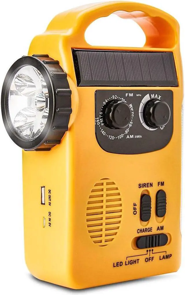 Main image of HOSHINE Multi-Functional 4-Way Powered LED Camping Lantern & Flashlight with AM/FM Radio & Cell Phone Charger, Color Yellow