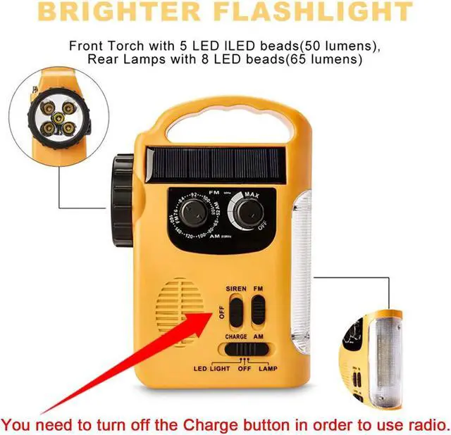 Alt view image 3 of 5 - HOSHINE Multi-Functional 4-Way Powered LED Camping Lantern & Flashlight with AM/FM Radio & Cell Phone Charger, Color Yellow
