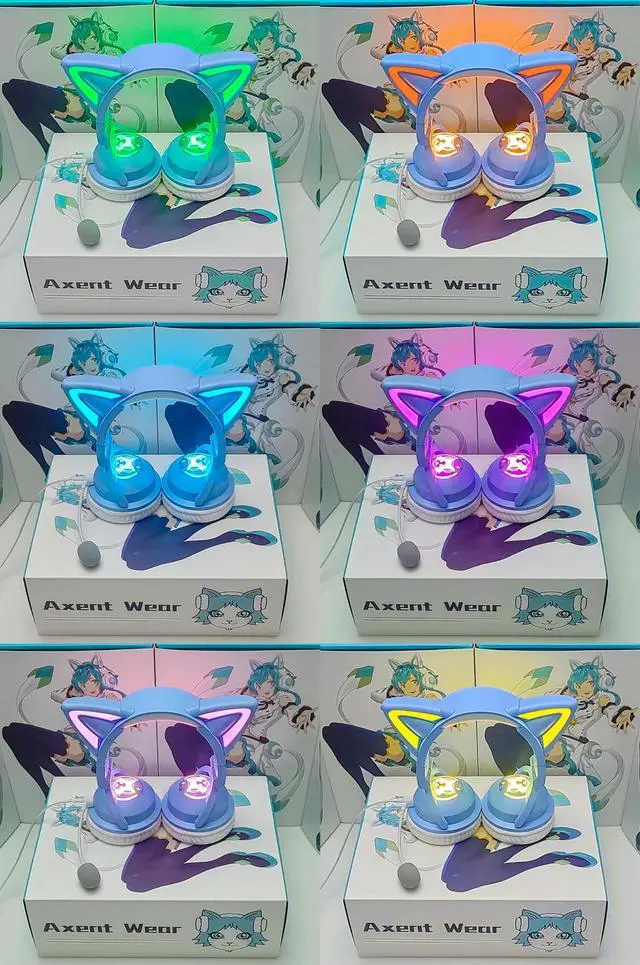 Alt view image 5 of 5 - Axent Wear New Edition Wireless Cat Ear Headphones (12 Color Changing) 3.5mm Jack, Bluetooth&Wired Connection (Blue)