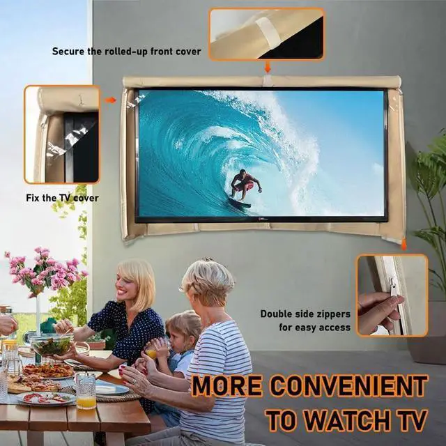 Alt view image 4 of 5 - Outdoor TV Cover 80-85 Inches, HOMEYA 600D Heavy Duty Waterproof & Weatherproof TV Screen Protector with Double Zipper, Velcro Seal, Fits Most TV Mounts and Stands, for Outside LED LCD Flat Screen TVs