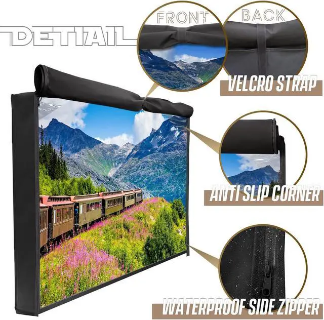 Alt view image 4 of 5 - IC ICLOVER Outdoor TV Cover 40 Inch, 600D Heavy Duty Waterproof & Weatherproof TV Protector with Zipper Access & Roll-up Front Flap with Bottom Cover, Television Enclusure for Outside Flat Screen TV