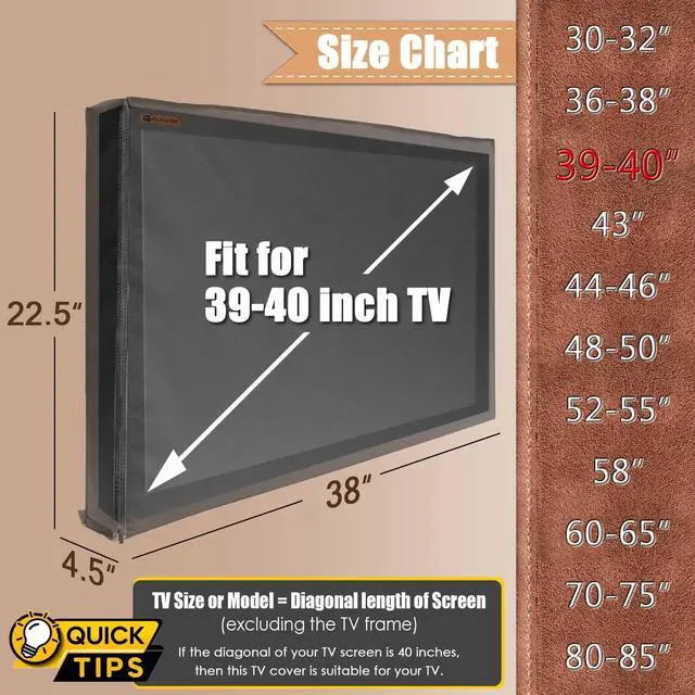 Alt view image 2 of 5 - IC ICLOVER Outdoor TV Cover 40 Inch, 600D Heavy Duty Waterproof & Weatherproof TV Protector with Zipper Access & Roll-up Front Flap with Bottom Cover, Television Enclusure for Outside Flat Screen TV