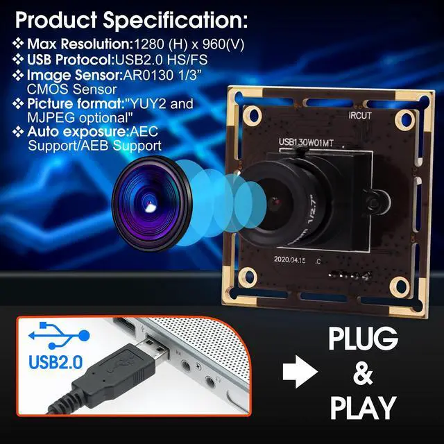 Alt view image 4 of 5 - 960P Low Light USB Camera Module for Computer Mini UVC USB2.0 Webcam Board 1.3megapixel 0.01Lux Low Illumination USB with Camera AR0130 3.6mm Lens PC Lightburn Camera for Raspberry Pi Laptop Opencv