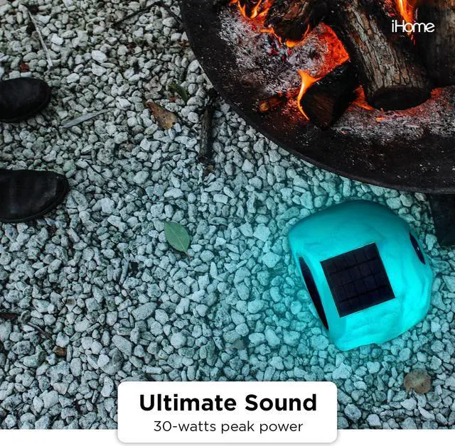 Alt view image 2 of 5 - iHome IHRK-500LTMS-PR Solar Rechargeable 30W Outdoor LED Rock Speaker, Weatherproof, Wireless, Multi-Link Surround Sound, for Pool and Garden - Pair