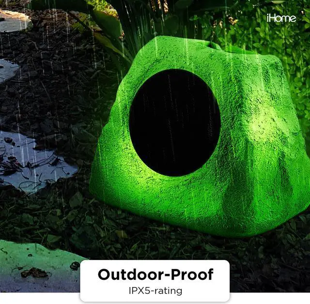 Alt view image 3 of 5 - iHome IHRK-500LTMS-PR Solar Rechargeable 30W Outdoor LED Rock Speaker, Weatherproof, Wireless, Multi-Link Surround Sound, for Pool and Garden - Pair