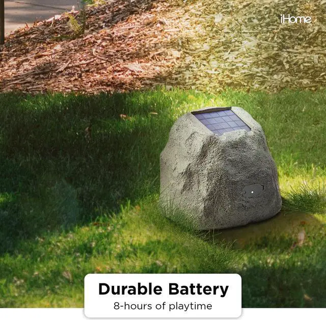 Alt view image 5 of 5 - iHome IHRK-500LTMS-PR Solar Rechargeable 30W Outdoor LED Rock Speaker, Weatherproof, Wireless, Multi-Link Surround Sound, for Pool and Garden - Pair