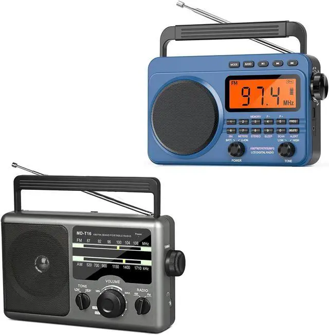Main image of AM FM Portable Radio Battery Operated Radio by 4X D Cell Batteries Or AC Power Transistor Radio with and Big Speaker, Standard Earphone Jack, High/Low Tone Mode, Large Knob