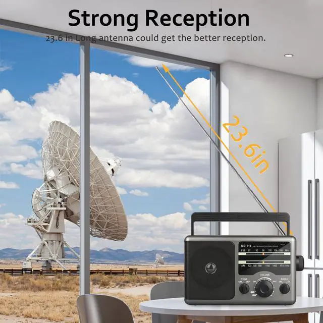 Alt view image 3 of 5 - AM FM Portable Radio Battery Operated Radio by 4X D Cell Batteries Or AC Power Transistor Radio with and Big Speaker, Standard Earphone Jack, High/Low Tone Mode, Large Knob
