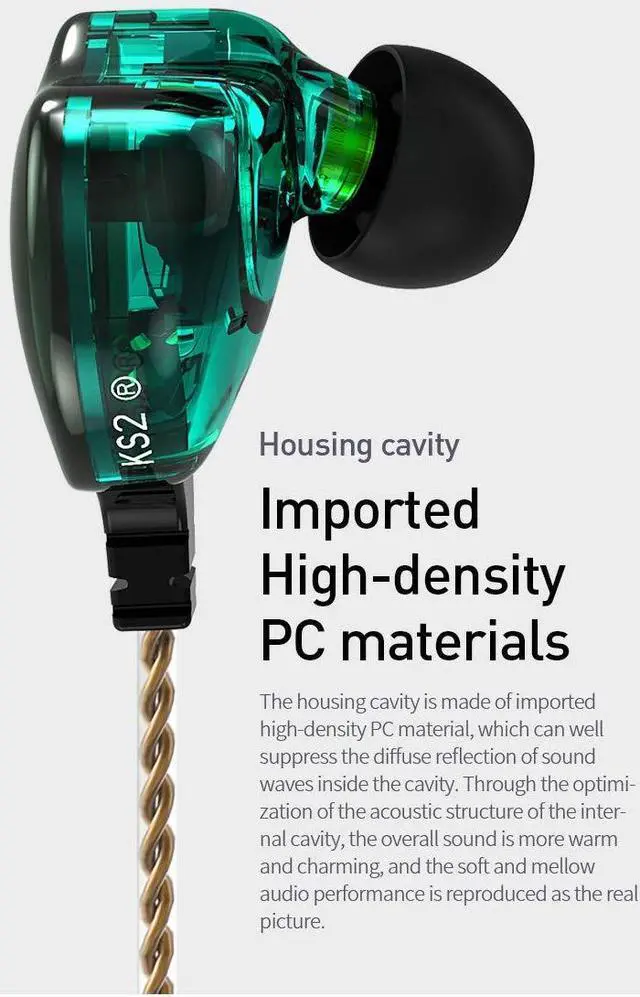 Alt view image 5 of 5 - keephifi KBEAR KS2 in Ear Earphones Wired Headphones 10mm 1BA+1DD in Ear Monitors with Detachable Cable, HiFi Bass Earbuds Noise-Isolating Headset for Audiophile Musician (with mic, Dark Green)