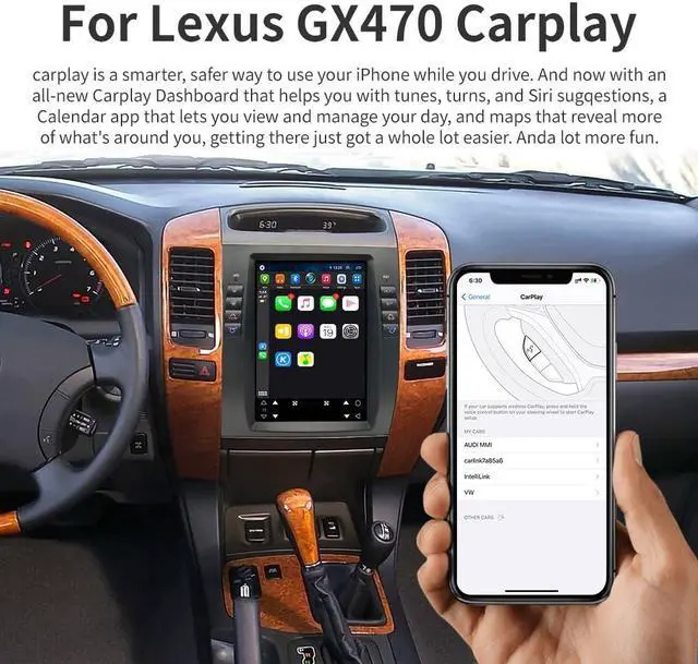 Alt view image 3 of 5 - Large Touch Screen Navigation for Toyota Prado Lexus GX470 2002-2009, RAM2G+ROM 32G 10.4 inch Android 13 Car Stereo Radio Wireless Apple Carplay Android Auto Tesla Screen Music Player