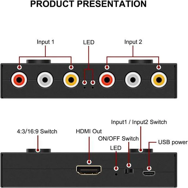 Alt view image 3 of 5 - 2 RCA to HDMI, 1080P 2 Way RCA Composite CVBS AV Switch to HDMI Video Audio Converter Adapter Supporting 4:3/16:9, for PC Laptop Xbox PS2 PS3 N64 NGC SNES WII VHS VCR Camera DVD