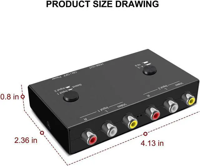 Alt view image 4 of 5 - 2 RCA to HDMI, 1080P 2 Way RCA Composite CVBS AV Switch to HDMI Video Audio Converter Adapter Supporting 4:3/16:9, for PC Laptop Xbox PS2 PS3 N64 NGC SNES WII VHS VCR Camera DVD