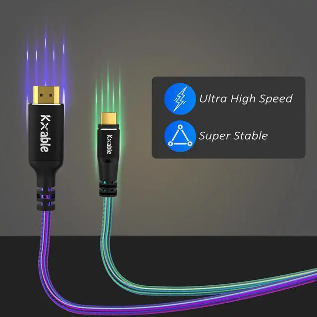 Alt view image 4 of 5 - 8K USB C to HDMI 2.1 Cable 25FT, (8K@60Hz,4K@120Hz, HDR), Braided Cord, Thunderbolt 3/4 Compatible, for iPhone 15 Series, MacBook Pro/Air, iPad Pro, Galaxy S23, Surface, Dell, HP, with 2 HDMI Adapters