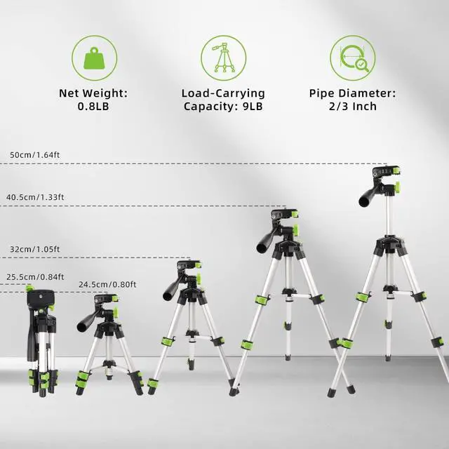 Alt view image 3 of 5 - Huepar TPD05 19.7" Lightweight Aluminum Tripod-Mini Portable Adjustable Tripod for Laser Level and Camera, with 3-Way Flexible Pan Head and Bubble Level, Quick Release Plate with 1/4"-20 Screw Mount