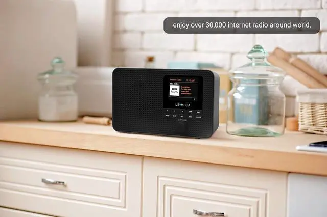 Alt view image 4 of 5 - LEMEGA IR1 Portable WiFi Internet Radio,FM Digital Radio,Bluetooth Speaker,Dual Alarms Clock,Sleep Snooze Timer,40 Presets, Headphone-Output,Colour Display,Batteries or Mains Powered  Black Finish