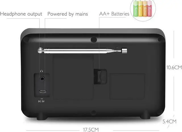 Alt view image 3 of 5 - LEMEGA IR1 Portable WiFi Internet Radio,FM Digital Radio,Bluetooth Speaker,Dual Alarms Clock,Sleep Snooze Timer,40 Presets, Headphone-Output,Colour Display,Batteries or Mains Powered  Black Finish