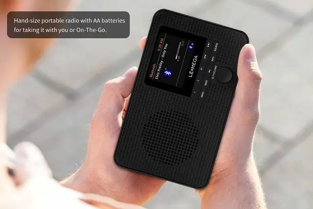 Alt view image 5 of 5 - LEMEGA IR1 Portable WiFi Internet Radio,FM Digital Radio,Bluetooth Speaker,Dual Alarms Clock,Sleep Snooze Timer,40 Presets, Headphone-Output,Colour Display,Batteries or Mains Powered  Black Finish