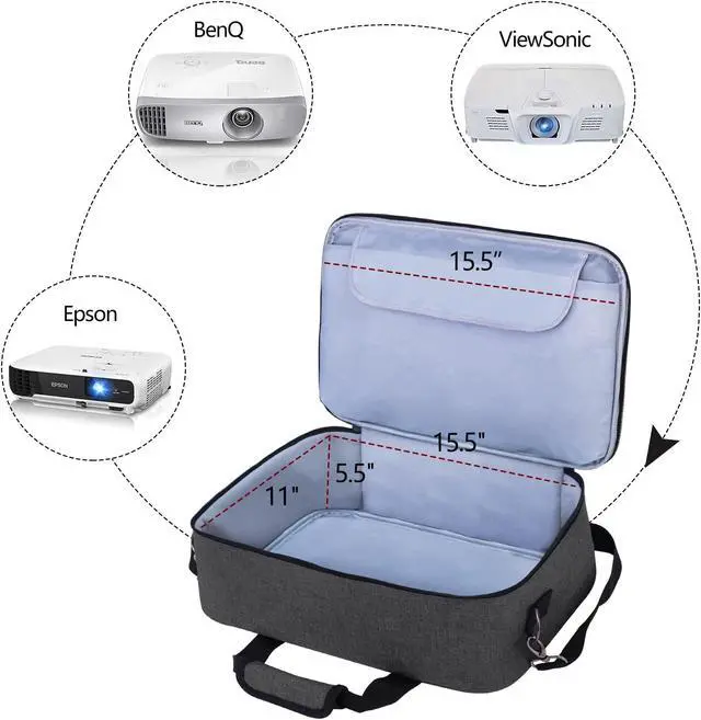 Alt view image 4 of 5 - Luxja Projector Case, Projector Bag with Protective Laptop Sleeve, Projector Carrying Case with Accessories Pockets, Large(16 x 11.5 x 5.75 Inches), Black