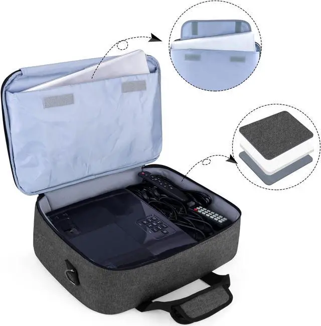 Alt view image 3 of 5 - Luxja Projector Case, Projector Bag with Protective Laptop Sleeve, Projector Carrying Case with Accessories Pockets, Large(16 x 11.5 x 5.75 Inches), Black