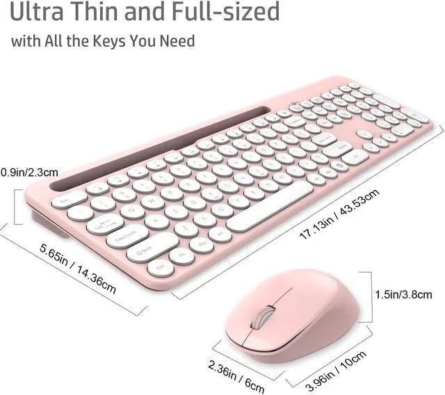 Alt view image 2 of 5 - LeadsaiL Pink Wireless Keyboard and Mouse Combo, Full-Sized Ergonomic Computer Keyboard with Phone Tablet Holder, 2.4GHz Silent Cordless Keyboard Mouse Set for Windows Laptop, PC, Desktop