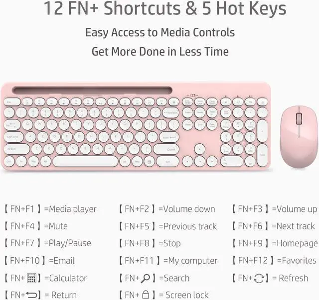 Alt view image 4 of 5 - LeadsaiL Pink Wireless Keyboard and Mouse Combo, Full-Sized Ergonomic Computer Keyboard with Phone Tablet Holder, 2.4GHz Silent Cordless Keyboard Mouse Set for Windows Laptop, PC, Desktop