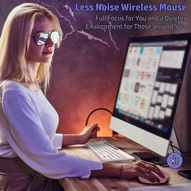 Alt view image 5 of 5 - LeadsaiL Pink Wireless Keyboard and Mouse Combo, Full-Sized Ergonomic Computer Keyboard with Phone Tablet Holder, 2.4GHz Silent Cordless Keyboard Mouse Set for Windows Laptop, PC, Desktop