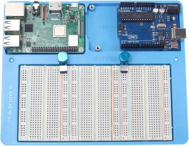 Alt view image 3 of 5 - Makeronics 7 in 1 Blue Breadboard Holder Raspberry Pi 4 Holder + 1200 Breadboard+Electronics Fun Kit|Power Supply Module| Precision Potentiometer and More for Prototyping Circuit/Arduino/Raspberry Pi