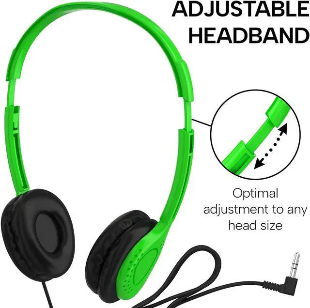 Alt view image 3 of 5 - Maeline Bulk Classroom Student Headphones On Ear Stereo Headphones Adjustable Band & Faux Leather Cushions for Kids Online Learning, Library, School, Travel - 3.5mm Plug - 30 Pack - Multi Colors
