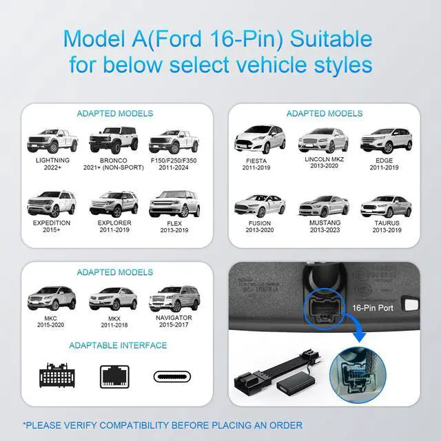 Alt view image 4 of 5 - mangoal Dashcam Power Adapter Custom for Ford 16 Pin (Model A) for F150/F250/F350 Explorer Bronco and etc,Hide The Wires,GPS Radar Mirror Camera Dash Cam Adapte,Connects to Rearview Mirror(Exposed)
