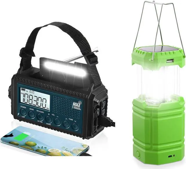 Main image of Mesqool NOAA Weather Alert Radio & Camping Lantern, AM/FM/Shortwave Radio, Solar/Hand Crank/Battery Powered, Flashlight&Reading Lamp, USB Charger, Power Bank