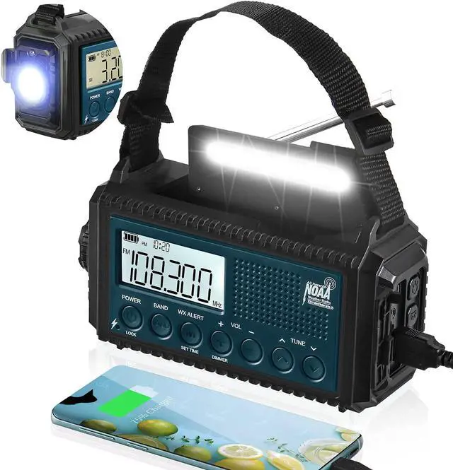 Alt view image 2 of 5 - Mesqool NOAA Weather Alert Radio & Camping Lantern, AM/FM/Shortwave Radio, Solar/Hand Crank/Battery Powered, Flashlight&Reading Lamp, USB Charger, Power Bank