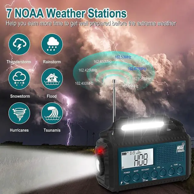 Alt view image 4 of 5 - Mesqool NOAA Weather Alert Radio & Camping Lantern, AM/FM/Shortwave Radio, Solar/Hand Crank/Battery Powered, Flashlight&Reading Lamp, USB Charger, Power Bank