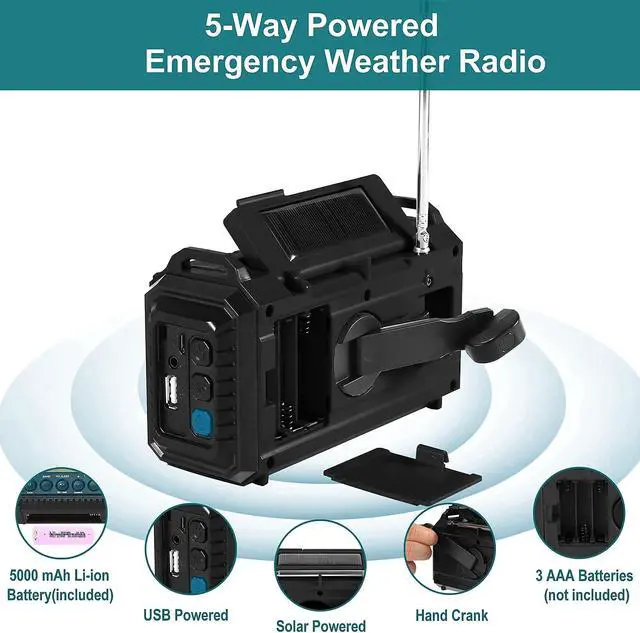 Alt view image 3 of 5 - Mesqool NOAA Weather Alert Radio & Camping Lantern, AM/FM/Shortwave Radio, Solar/Hand Crank/Battery Powered, Flashlight&Reading Lamp, USB Charger, Power Bank