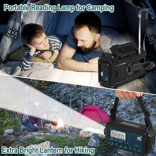 Alt view image 5 of 5 - Mesqool NOAA Weather Alert Radio & Camping Lantern, AM/FM/Shortwave Radio, Solar/Hand Crank/Battery Powered, Flashlight&Reading Lamp, USB Charger, Power Bank